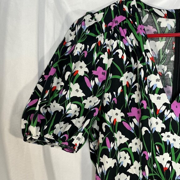 Veronica Beard Janis Ruched Floral Print Mini Dress Puff‎ Sleeves Size 8 - Picture 6 of 15